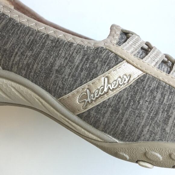 Skechers Breathe Easy Good Life Slip On Tan Patent Marled Gray Comfort Shoe 7 - Picture 1 of 9